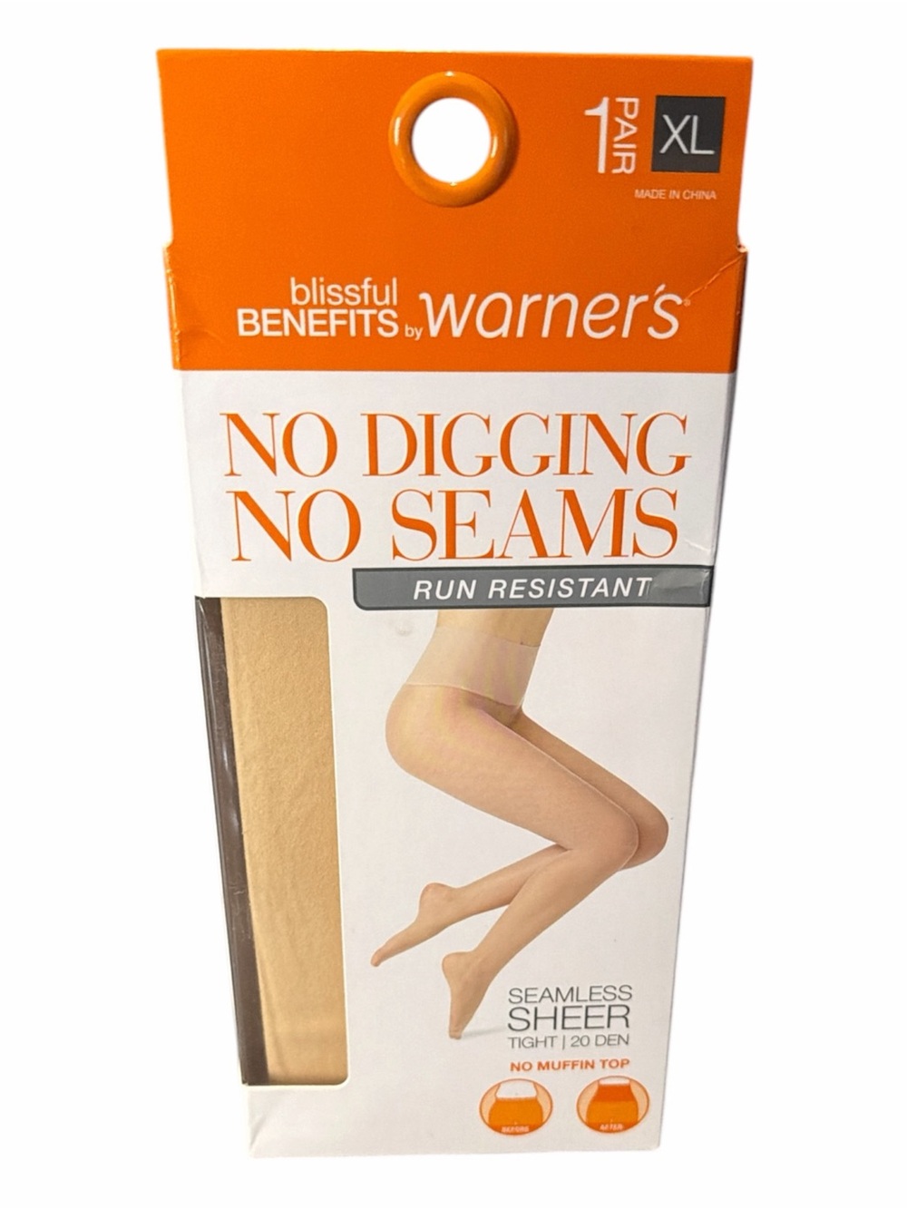 NWT Warner’s Blissful Benefits No Digging No Seams Sheer Tights XL Nude
